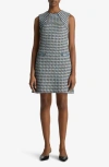St John Italian Tweed Shift Dress In Royal Blue/ White Multi