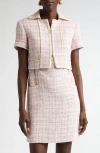 St John St. John Collection Metallic Tweed Short Sleeve Crop Jacket In Camellia Rose Lurex Multi