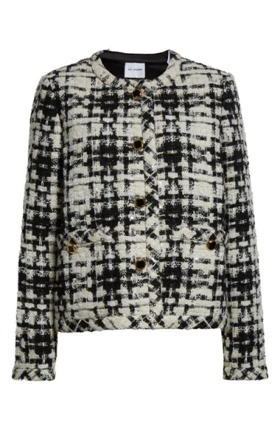 St John St. John Collection Metallic Wool Blend Tweed Jacket In Black/ecru Multi