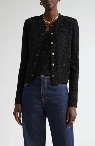 St John St. John Collection Microsequin Cotton Blend Cardigan In Black