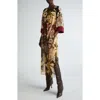 St John St. John Collection Mixed Floral Print Chiffon Dress In Cypress/petal Pink Multi