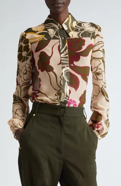 St John St. John Collection Mixed Floral Print Georgette Button-up Shirt