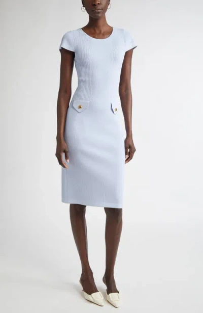 St John St. John Collection Mixed Stitch Flatback Rib Sheath Dress In Blue