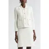 St John St. John Collection Mixed Texture Knit Crop Jacket In Pearl