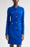 St John St. John Collection Moving Ribs Pointelle Knit Jacket In Blue