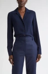 St John St. John Collection Noel Stretch Crepe Button-up Shirt In Blue