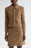 St John St. John Collection Paillette Embroidered Velvet Crop Jacket In Cafe Au Lait