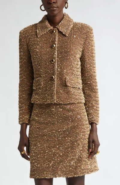 St John St. John Collection Paillette Embroidered Velvet Crop Jacket In Cafe Au Lait
