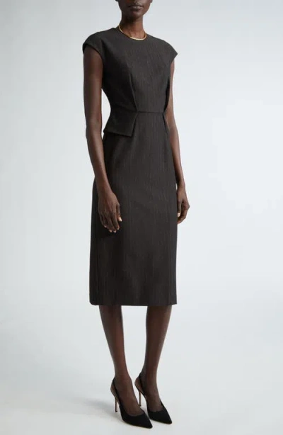 St John St. John Collection Pinstripe Jersey Peplum Sheath Dress In Mocha