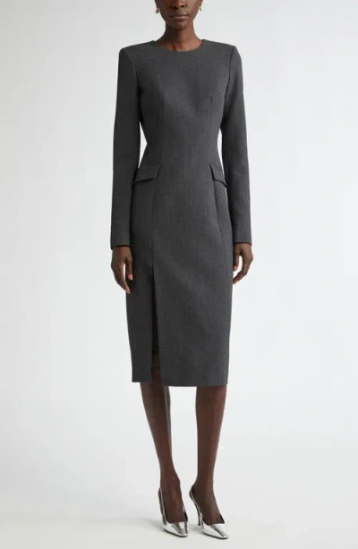 St John St. John Collection Pinstripe Long Sleeve Luxe Suiting Dress In Shadow