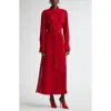 St John Belted Crepe Maxi Shirtdress In Haute Red