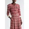 St John St. John Collection Plaid Eyelash Tweed Crop Jacket In Red