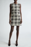 St John Eyelash Plaid Tweed Dress In Black/ Ecru Multi