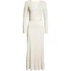 St John St. John Collection Pleated Sequin Embroidered Long Sleeve Knit Dress In Ecru/silver