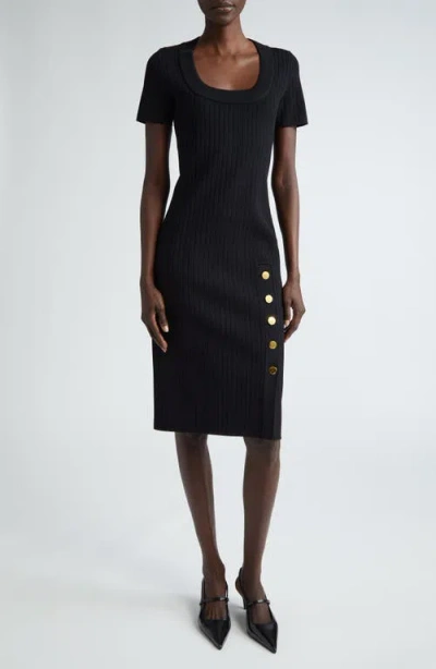 St John St. John Collection Rib Short Sleeve Sweater Dress In Black
