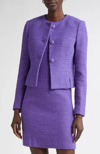 St John St. John Collection Ribbon Tweed Crop Jacket In Purple
