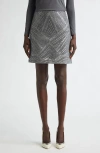 St John St. John Collection Sequin Chevron Embellished A-line Skirt In Grey Melange/silver