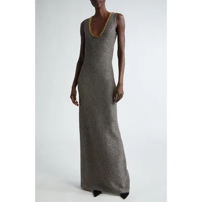 St John St. John Collection Sequin Embellished Shimmer Tweed Column Gown In Gray