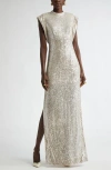 St John St. John Collection Sequin Embroidered Drape Back Gown In Gold