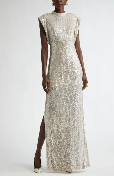 St John St. John Collection Sequin Embroidered Drape Back Gown In Gold