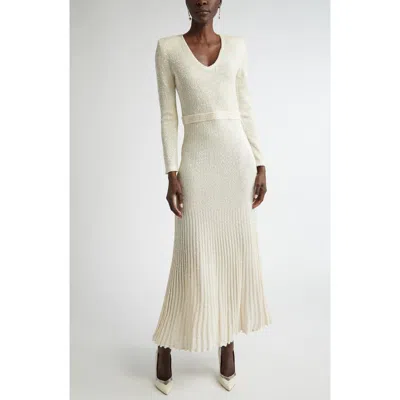 St John St. John Collection Sequin Embroidered Long Sleeve Knit Dress