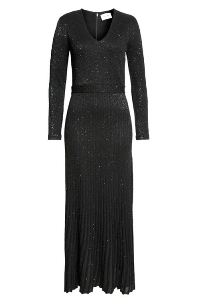 St John St. John Collection Sequin Embroidered Long Sleeve Knit Dress In Black