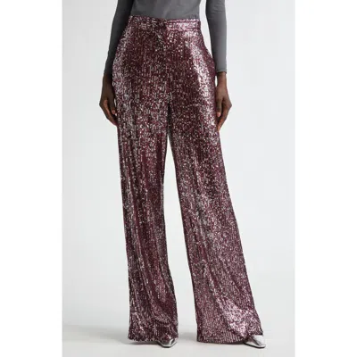 St John St. John Collection Sequin Embroidered Wide Leg Pants In Oxblood