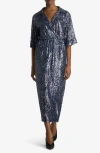 St John Sequin Embroidered Short-sleeve Midi Shirtdress In Royal Blue/ Silver Multi
