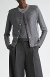 St John Sequin Front Knit Cardigan In Light Grey Melange