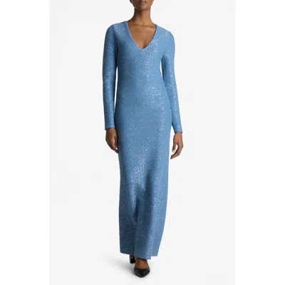 St John St. John Collection Sequin Long Sleeve Knit Gown In Blue