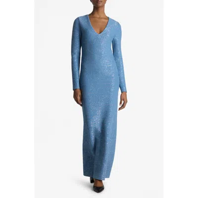 St John St. John Collection Sequin Long Sleeve Knit Gown In Laguna/tahoe Multi