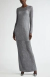 St John Sequin Mesh Knit Long-sleeve Gown With Slip In Silver