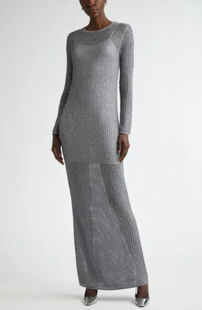 ST JOHN ST. JOHN COLLECTION SEQUIN LONG SLEEVE MESH KNIT GOWN