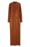 St John St. John Collection Sequin Long Sleeve Mock Neck Column Gown In Copper