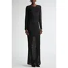St John St. John Collection Sequin Mesh Knit Long Sleeve Gown In Black