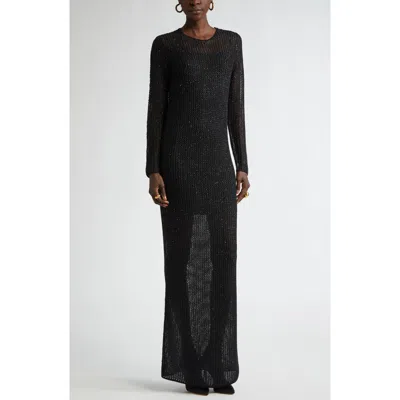 St John St. John Collection Sequin Mesh Knit Long Sleeve Gown In Black