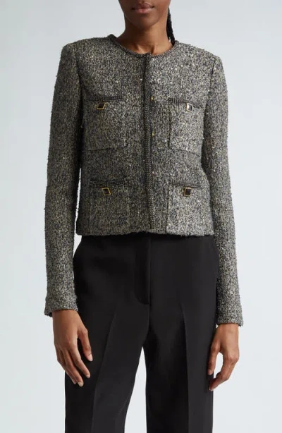 ST JOHN ST. JOHN COLLECTION SEQUIN METALLIC KNIT CROP JACKET