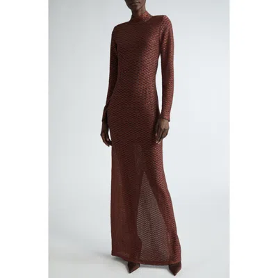 ST JOHN ST. JOHN COLLECTION SHEER SEQUIN FISHNET LONG SLEEVE COLUMN GOWN