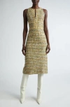 ST JOHN ST. JOHN COLLECTION SLEEVELESS METALLIC TWEED SHEATH DRESS