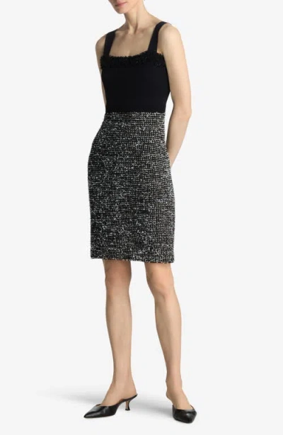 St John St. John Collection Sparkly Eyelash Tweed Dress In Black/ White Multi