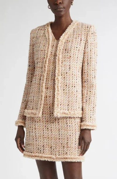 St John St. John Collection Susan Fringe Trim Metallic Tweed Jacket In Neutral