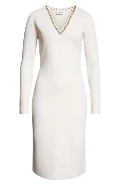 St John St. John Collection Suspended Pavé Long Sleeve Milano Knit Dress In Ecru