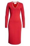St John St. John Collection Suspended Pavé Long Sleeve Milano Knit Dress In Haute Red
