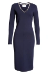 St John St. John Collection Suspended Pavé Long Sleeve Milano Knit Dress In Navy