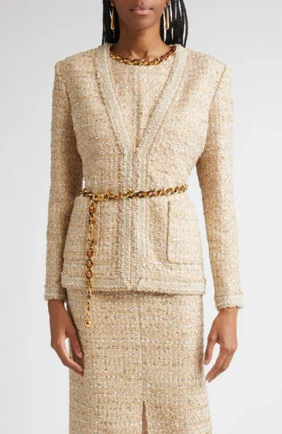 St John St. John Collection Tweed Jacket With Chain Belt In Neutral