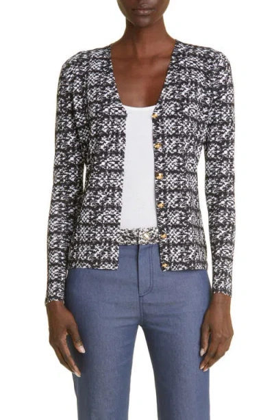 St John St. John Collection Tweed Print V-neck Jersey Cardigan In Black