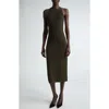 St John Metallic Mesh Knit Halter Midi Dress In Cypress