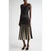 St John St. John Collection Two-tone Pleated Sleeveless Knit Dress In Black