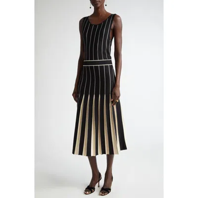 ST JOHN ST. JOHN COLLECTION TWO-TONE PLEATED SLEEVELESS KNIT DRESS