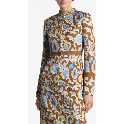 St John St. John Collection Western Paisley Print Cotton Blend Matelassé Zip-up Jacket In Saddle Multi